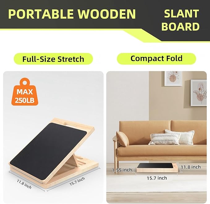 Adjustable Wooden Slant Board for Calf Stretching ,Portable Calf Strecther Incline Board for Knees Ankle Heel Feet Leg,Slanted Board for Physical Therapy