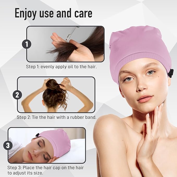 Castor Oil Pack Wrap for Head,Elastic and Reusable Hat Organic Cotton for Women Sleeping,Double Waterproof Layers Castor Oil Packs Kit for Thinning, Balding, Dry and Damaged Hair M(Oil Not Included)