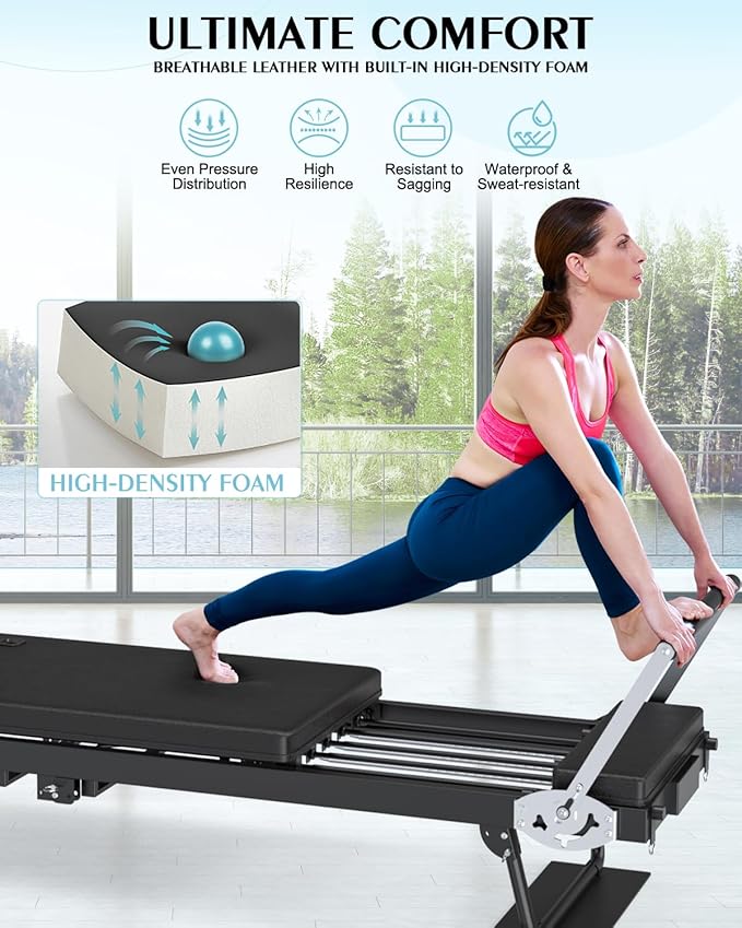 91.3" Pilates Reformer Foldable, TYRSEN Adjustable Pilates Machine, Springs and Cords Dual Resistance Customizable, Longer Smooth Rail, Jump Board, Full-Body Workout Equipment Home Use, Up to 400 lbs