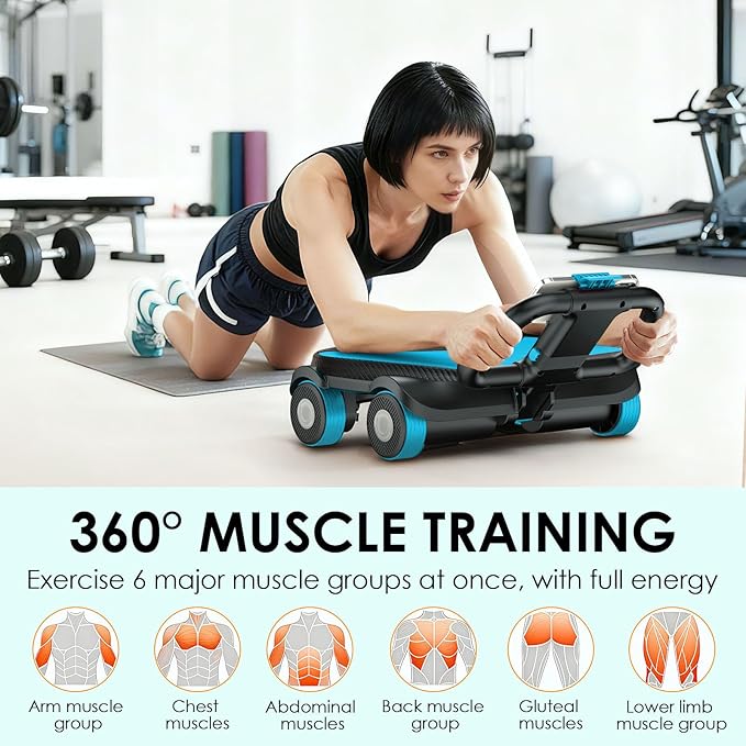 FIAMERMOR 2025 AB Roller Wheel - 4 wheel elbow support abdominal wheel automatic rebound abdominal fat burning weight loss core training equipment home/gym