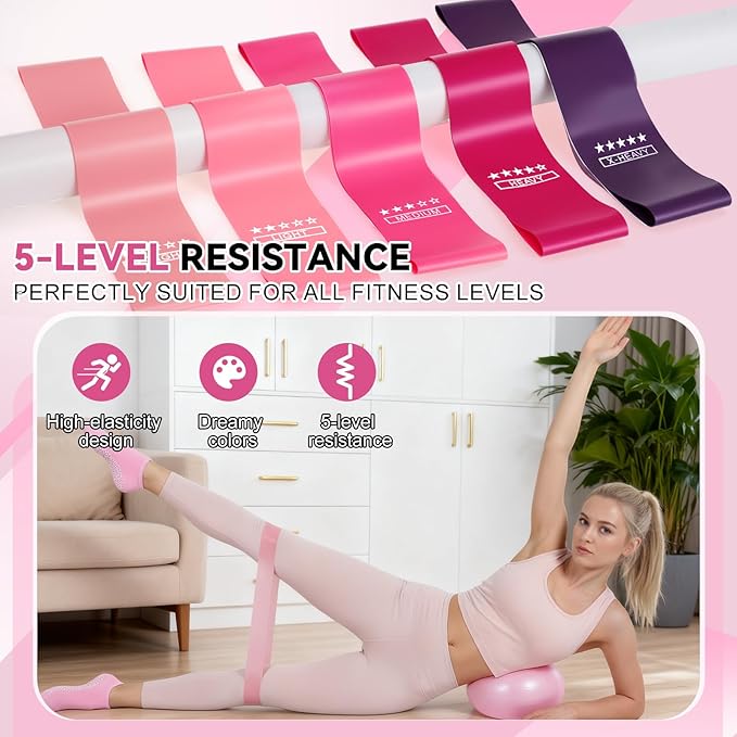 LiKiLiKi Pilates Ring and Ball Set, Home Pilates Equipment for Women with Resistance Bands, 12'' Magic Circle, 9.8'' Ball, for Strength, Toning and Flexibility, Fitness Essentials Starter Accessories