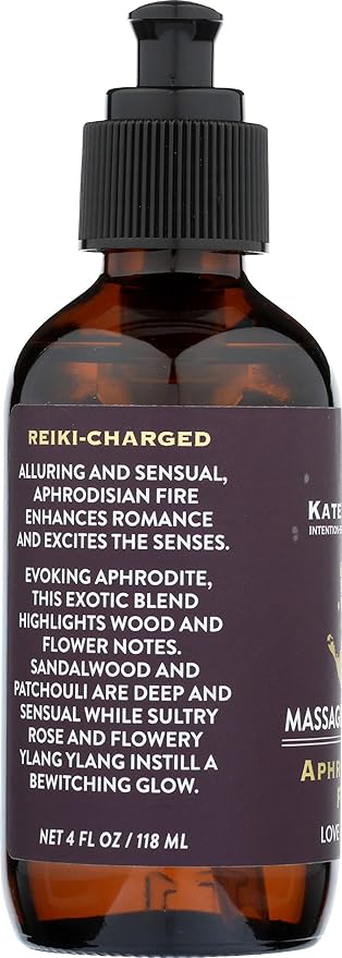Aphrodisian Fire Massage & Body Oil Full Body Senual Massage Oil All Natual Organic Avocado and Almond Oil Pure Essential Sandalwood, Rose, and Patchouli Oil