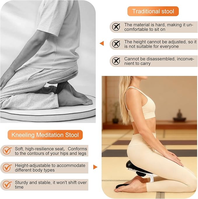 Meditation Bench | Meditation Chair | Kneeling Prayer Bench | Seiza Chair - Adjustable Height, Portable Metal Stool with Non-Slip Cushion for Home, Yoga & Prayer