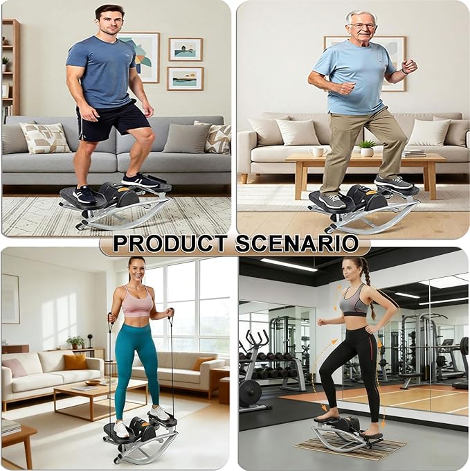 Rock Stepper Side to Side Exercise Machine - Lateral Twist Rocking Stepper, Mini Portable Stair Stepper for Fitness at Home, Cardio Workout Equipment, Compact Indoor Trainer with Resistance Bands