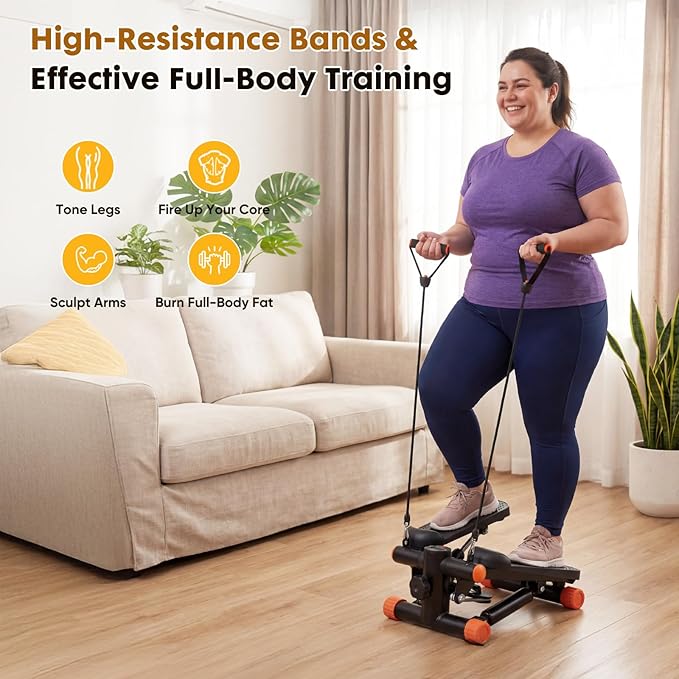 Stair Stepper with Resistance Bands for Home Exercise, Mini Stepper Machine for Indoor Fitness, Portable Home Gym Stepper for Full Body Workout, 300LBS Capacity