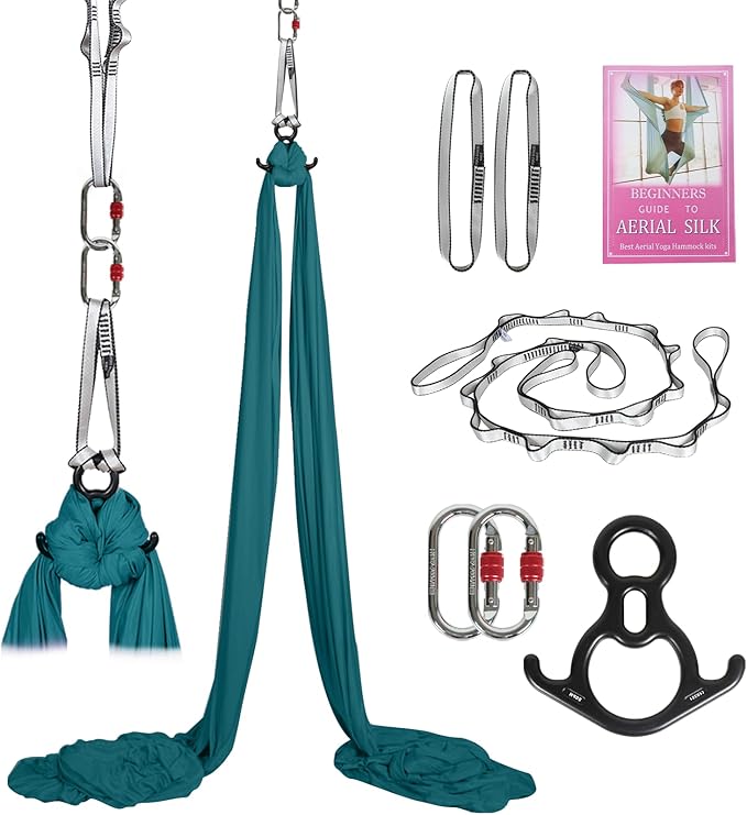 Aerial Silks Kit & Aerial Yoga Hammock - 11Yd Premium Fabric with Hardware - Easy Setup for Flying Yoga, Aerial Swing & Fitness - Supports Up to 14ft Rigging