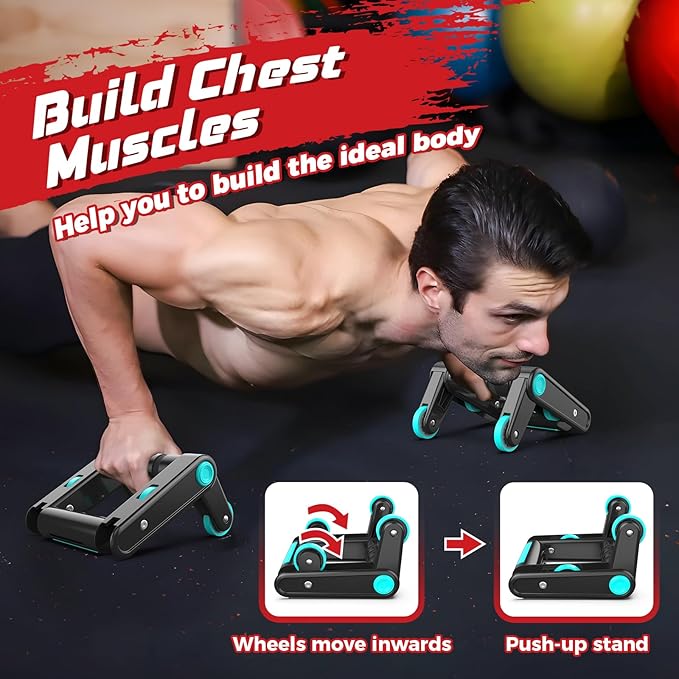 Ab Roller Wheel, 2-In-1 Exercise Roller Wheels, Push-Up Bar, Abdominal Exercise Machine, Ab Workout Equipment for Core Strength Training, Abs Exercise Roller with Knee Pad for Women Men Home Gym