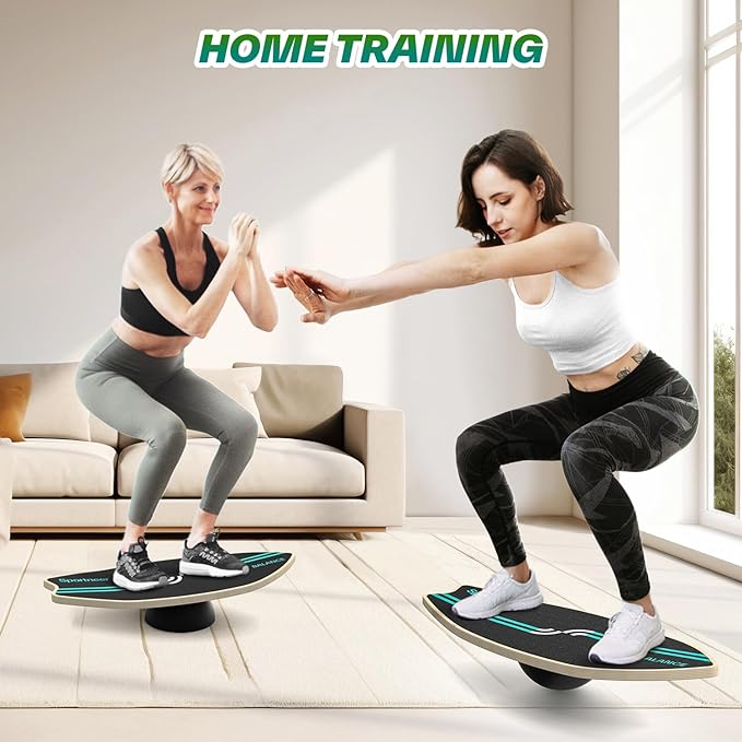 Sportneer Balance Board Upgrade – 8-in-1 Wooden Wobble Board with Roller, Rubber Ball & Half Ball, Balance Trainer for Adults, Core Strength & Physical Therapy Equipment 450 LBS