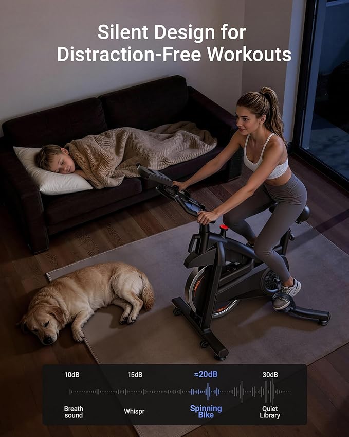 UMAY Exercise Bike,Brake Pad Stationary Bike for Home with Exclusive App, Silent Belt Drive Stationary Workout Bike for Home with Comfort Seat, Low Noise Indoor Cycling Bike with Heart Rate / Tablet & Bottle Holder, 300 LBS Capacity