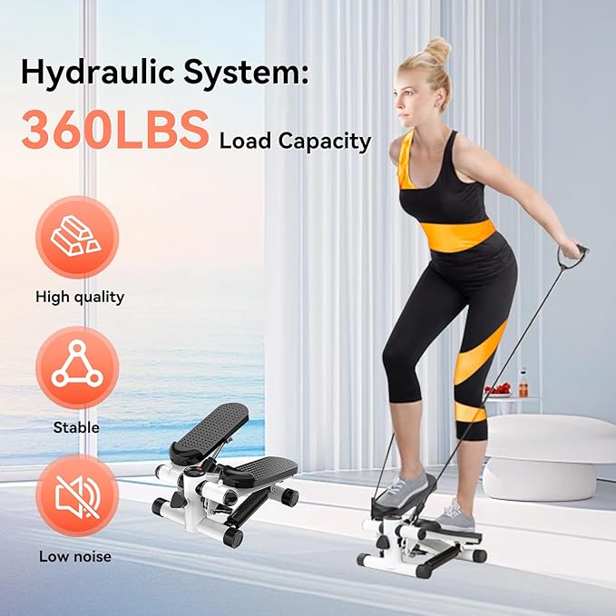 Steppers for Exercise at Home, Mini Stepper with Resistance Bands for Full Body Workout, Portable Stair Stepper for Home, Smooth and Quiet, Stepper Machine with LCD Monitor