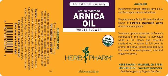 Herb Pharm Certified Organic Arnica Oil - 4 Ounce