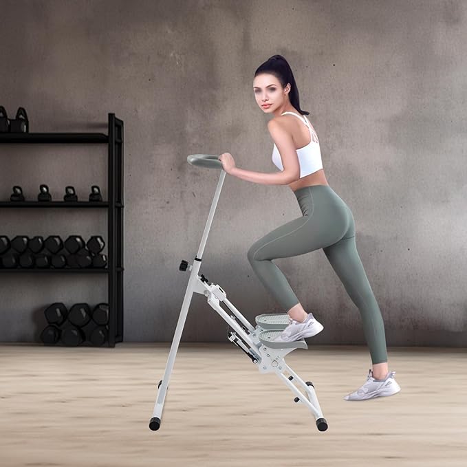 Stair Stepper for Home Gym | Stair Stepper Machine with Adjustable Handlebar | Folding Cardio Stair Master | with Three-Position Angle-Adjustable Pedals | 220LBS Loading Capacity | White