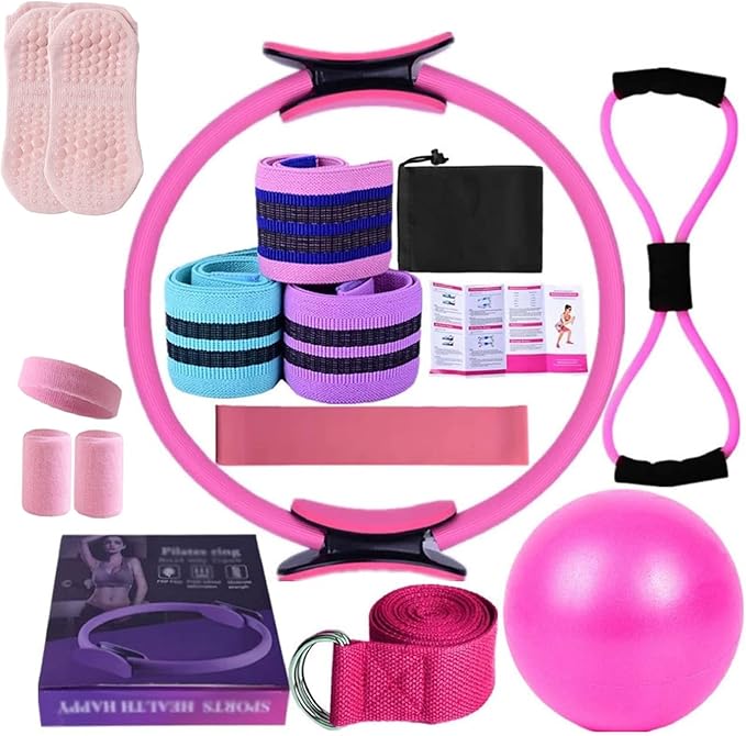 Better Me Pilates Kit, 11Pcs Better Me Pilates Essentials Kit for Women, Better Me Home Pilates Ring and Ball Set, Yoga Ball 25cm Figure 8 Resistance Band Yoga Bands for Home and Gym Workout