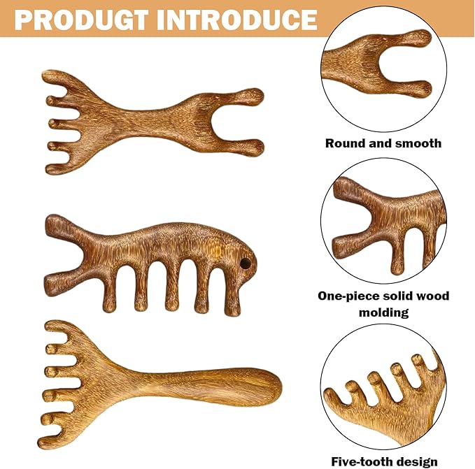 3 Pcs Scalp Massage Tool,Foot Massager Tool,Wooden Scalp Massager, Massage Comb,Foot Massage Tool,Labor Comb For Pain,For Scalp, Eye, Facial, Neck, Shoulder, 5 Touchs Therapy Comb, Massage Combs
