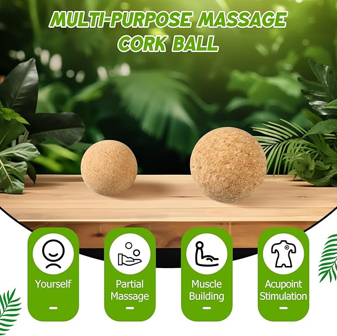TrelaCo Cork Massage Balls Set of 2 for Fascia Release After Exercise Yoga Point Therapy Relax Muscles Relieve Stress Tools