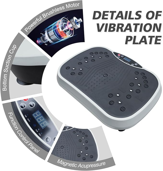Vibration Plate Exercise Machine - 6 Speed Modes, 300lb Capacity Vibration Fitness Machine Whole Body Workout Platform for Weight Loss, Toning & Circulation, w/Remote & Non-Slip Surface, Grey