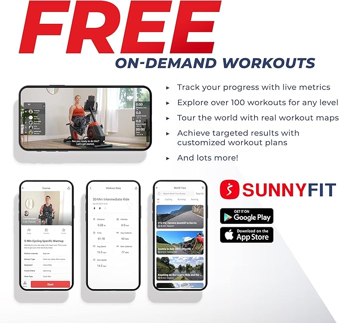 Sunny Health & Fitness Power Stride Smart Elliptical with 17.7" Stride & Pulse Sensor, 16 Level Magnetic Resistance Cross Trainer for Home Full Body Workout with SunnyFit App, Optional Electromagnetic