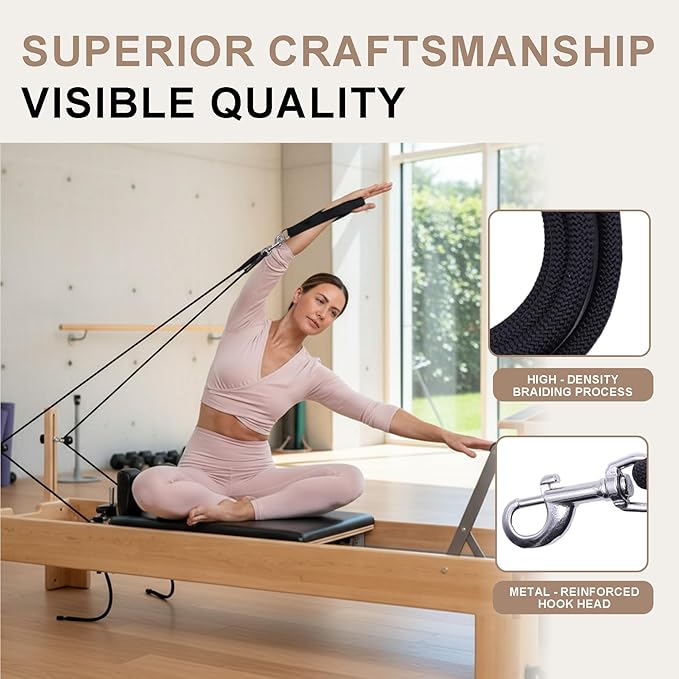 Heavy Duty Pilates Reformer Replacement Rope, 8mm Thick Nylon Cord with Stainless Steel Snap Hook, 110” Universal Length, Durable Low-Wear Cable for Pilates Reformer Machines
