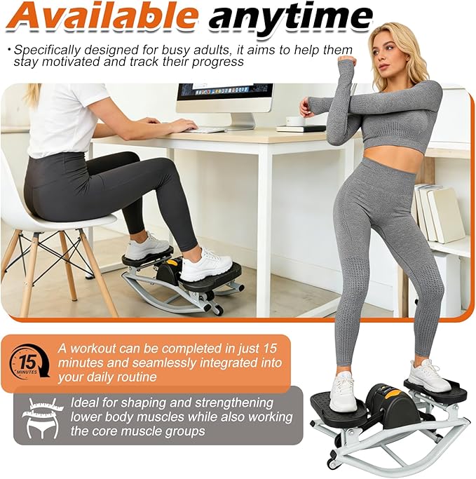 Lateral Rocking Fitness Stepper for Home Workout - Low Impact Side to Side Stepper Machine, Gentle on Knees and Joints, Portable Leg Glutes Abs Core Exerciser with LCD Monitor and Resistance Bands