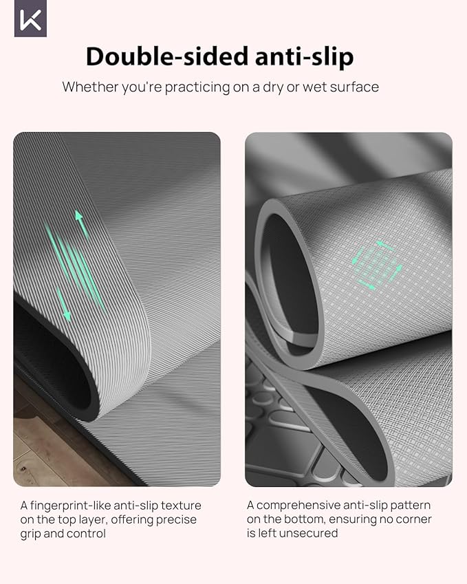 KEEP Yoga Mat, 32" Extra Wide Exercise Mat with Strap for Men and Women, 7mm Thick Double-Sided Non-Slip Eco-friendly Yoga Mat for Pilates, Workout and Fitness