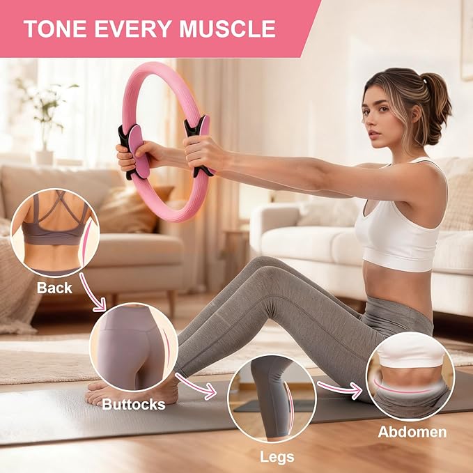 Pilates Ring and Ball Set for Women, Home Workout Pilates Kit, Magic Circle Hoop with 5 Resistance Bands, Pilates Equipment Fitness Essentials Starter Set Accessories