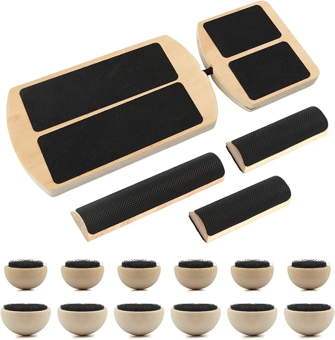 Ankle Balance Board Foot Strengthener Trainer with 12pcs Balls - 300lbs Max Capacity, 18-30° Tilt Adjustment, Wooden Non-Slip Wobble Board for Ankle & Core Stability Training