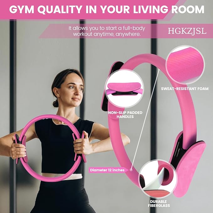 JITUIHOM Home Pilates Essentials Kit for Women - Complete Pink Equipment Set with 9 Inch Yoga Ball, Figure 8 Resistance Band, Bands & Accessories, Ring for Beginners Workouts