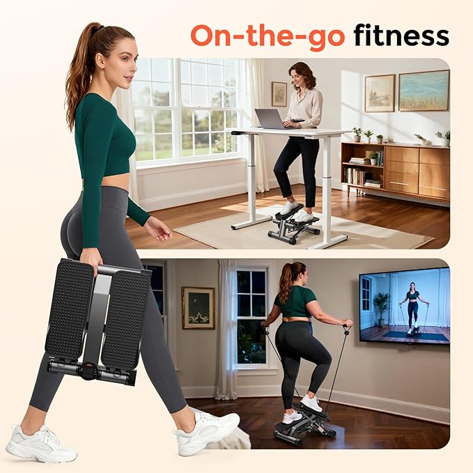 Sportsroyals Stair Stepper,Twist/Mini Stepper for Exercise at Home,Step Machine with Resistance Bands for Full Body Workout, 350lbs+ Capacity