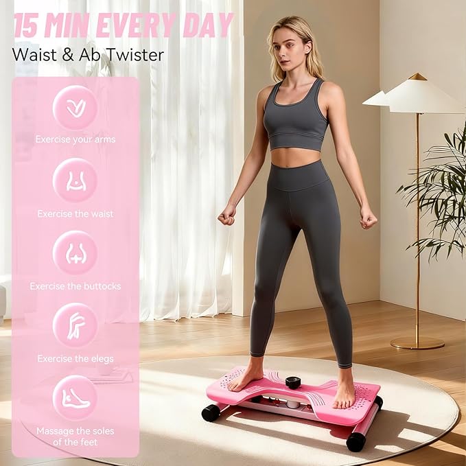 Waist Twister Machine with Resistance Bands, Noiseless Core & Belly Fat Workout Twist Board, Non-Slip Ab Exercise Disc for Men & Women, 300 Lbs Weight Capacity Home Fitness Equipment