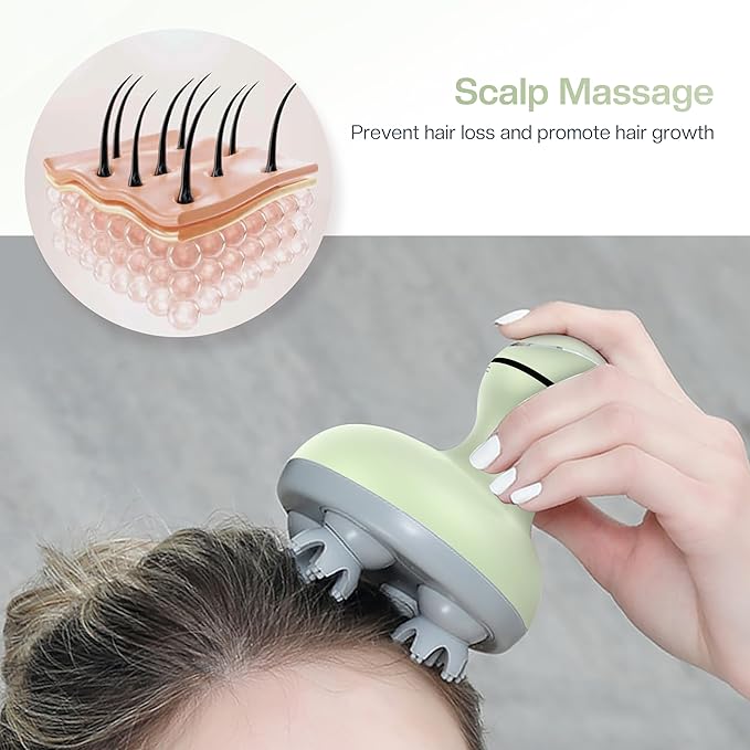 COMFIER Scalp Massager, Electric Head Scratcher, Portable Head Massager for Hair Growth with 84 Silicone Massage Nodes, Dog&Cat Massager, Rechargeable, Waterproof, Gifts for Mom,Dad,Women,Men (Green)