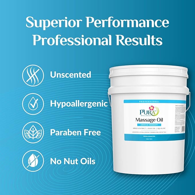 Arnica Therapy 5 Gallon Massage Oil, Arnica Extract, Professional, Massage Therapy, Deep Tissue, Unscented, Hypoallergenic, Natural Ingredients, Skin Hydrating, Moisturizing, Muscle Relief