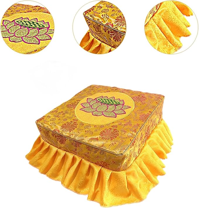 Kneeling Stool Floor Seat with Detachable Washable Cover for Adults Nonslip Meditation Bench Tatami Seat for Yoga Prayer Home 18.50x18.50x9.84inch- Yellow Set
