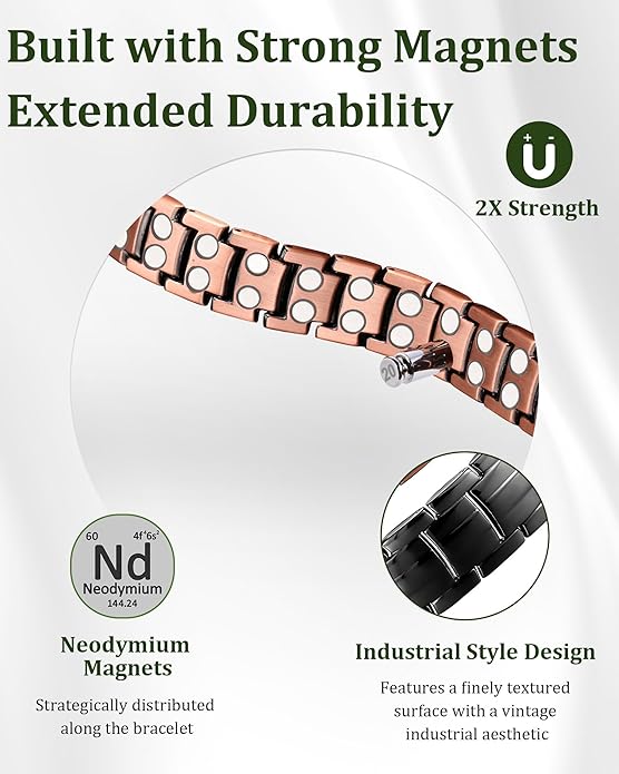 Copper Magnetic Bracelet for Men, 2X Strength 99.99% Pure Copper Bracelet with Powerful Magnets and Sizing Tool