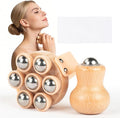 2 Pack Wooden Handheld Lymphatic Massager with Multi Ball and Finger Ball Rollers, Featuring Smooth 304 Stainless Steel Balls for Body Contouring, Cellulite, Circulation and Muscle Relief