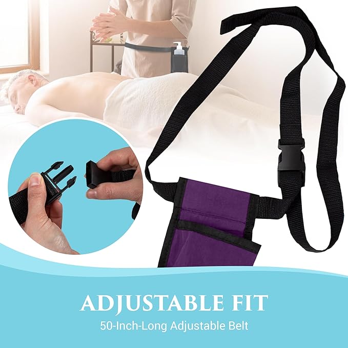 NRG Massage Holster - Single Massage Oil, Lotion and Cream Bottle Holster - Holds up to an 8 Ounce Bottle - 50 Inch Long Adjustable Belt - Durable Nylon Fabric - Washable - Color: Purple