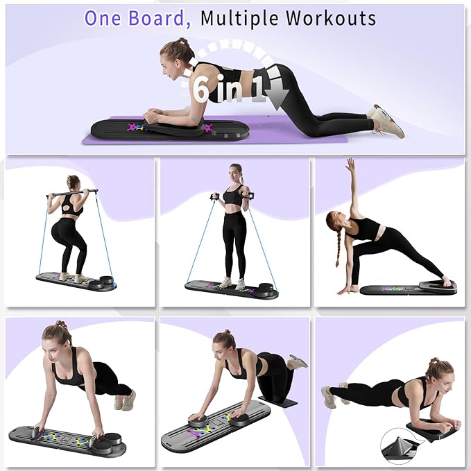 Pilates Board, Foldable Pilates Reformer Set for Home Workout with Timer, 6-in-1 Multifunctional Portable Reformer Pilates Machine at Home Pilates Equipment for Fitness, Exercise, Abs, Core Training