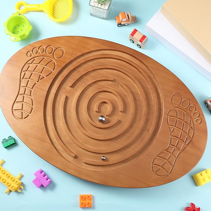 Wooden Balance Board with Maze Wobble Board with 2 Beads Rocker Balance Disk for Leg Workout, Exercise Training, Physical Therapy, Bodyweight Fitness, Skiing, Surfing, Skateboarding