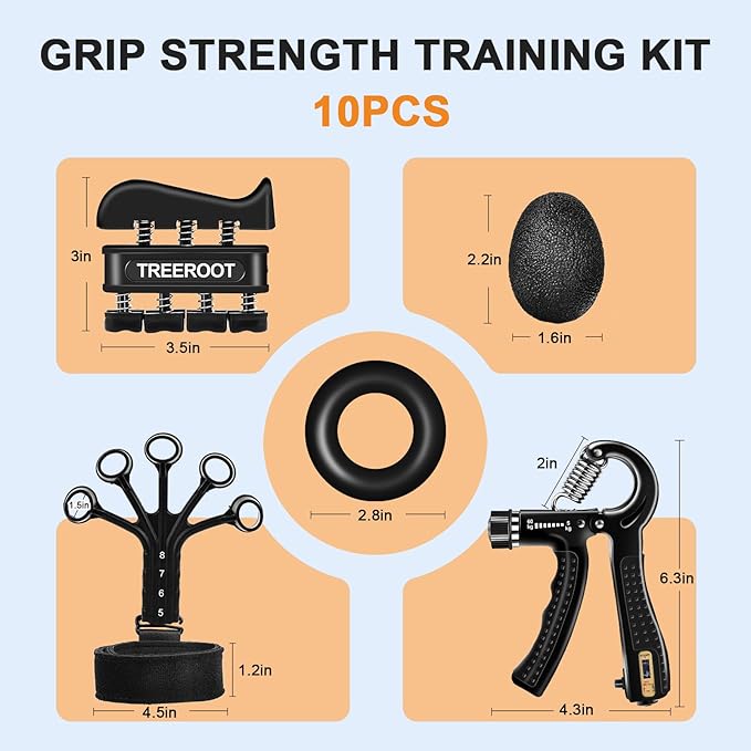 10PCS Grip Strength Trainer Kits, Hand Gripper Strengthener, Forearm Strengthener, Forearm Exerciser, Finger Grip Strengthener, Wrist Strengthener, Stress Relief Ball, Grip Ring, for Muscle Building, Hand Exercisers for Therapy
