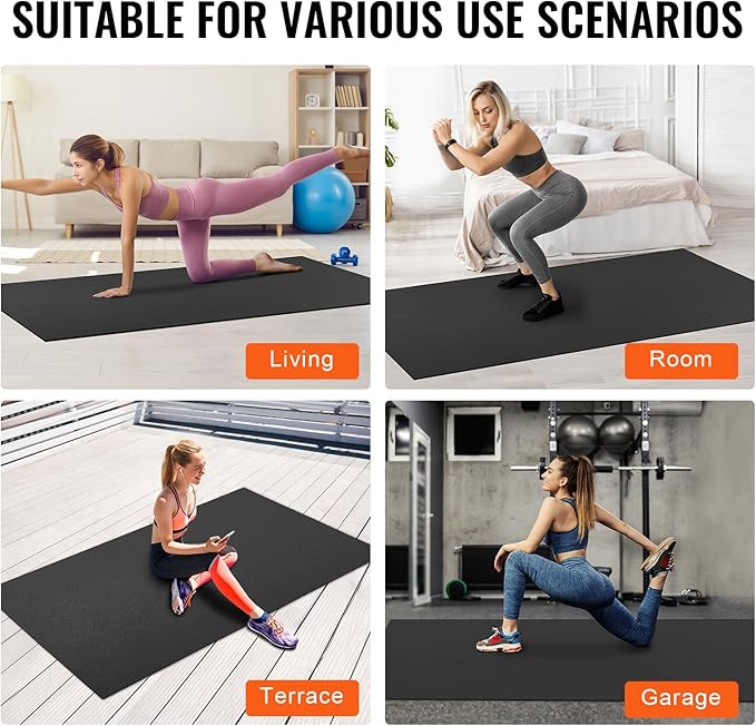 VEVOR Large Exercise Mat, 12'x6'/10'x6'/9'x6'/8'x6'/8'x5'/7'x5'/6'x4' (7mm) Extra Thick, Non Slip High Density Premium Workout Mat, Exercise Yoga Mat for Men & Women, Fitness & Exercise Mat with Bag & Carry Strap, for All Types of Home Yoga, Pilate & F...