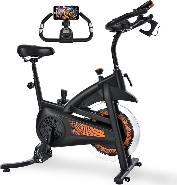Exercise Bike Spinning Bike Stationary Bike Indoor Cycling Bicycle for Home Gym 300 lbs Weight Capacity Adjustable Seat/Handlebar for Office Cardio Workout, Orange