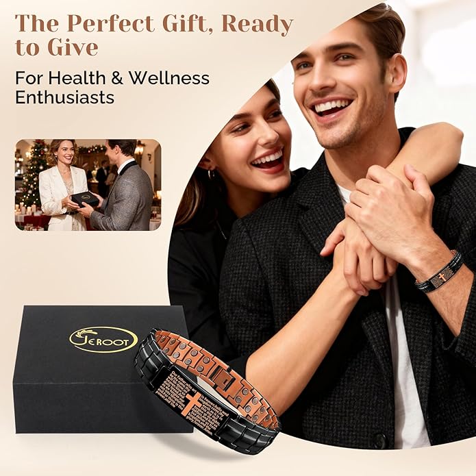 JEROOT Men's 99.99% Pure Copper Magnetic Bracelet, 3500 Gauss Magnets Adjustable with Sizing Tool