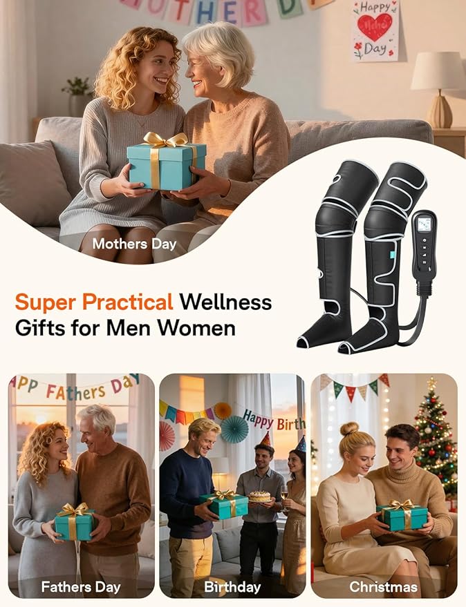 ALLJOY Leg Massager for Circulation and Pain Relief FSA, Gifts for Men Women Dad Mom, Leg Massager with Heat and Compression, 2 Heat 5 Modes 4 Intensities 4 Extenders