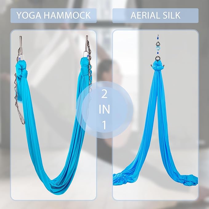 5.5 Yards Aerial Silks Yoga Swing Set - Aerial Yoga Hammock Kit Anti-Gravity Flying for Fitness, Low/Non Stretch Nylon Tricot Fabric Hardware Included for Dance