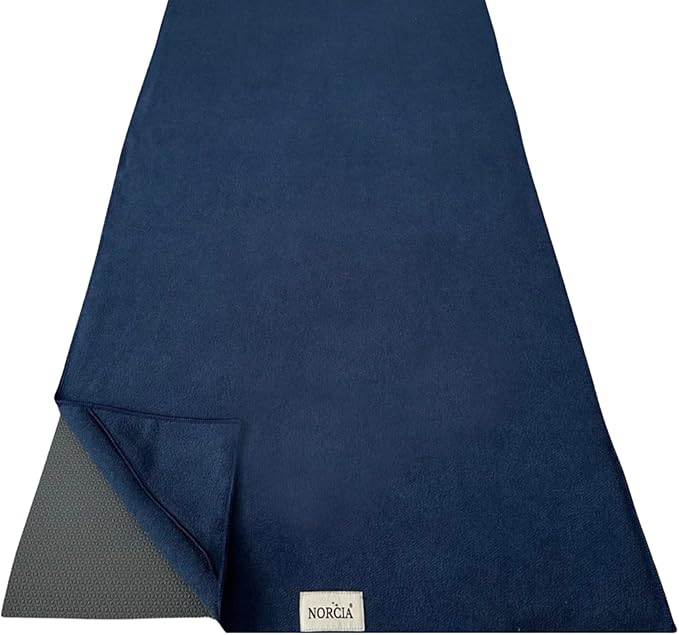Yoga Towel, Non Slip Hot Yoga Mat Towel with Corner Pockets, 100% Microfiber, Mat-Sized 24" x 72", Sweat Absorbent, Perfect for Hot Yoga, Bikram, Pilates and Yoga Mats (Midnight Blue)