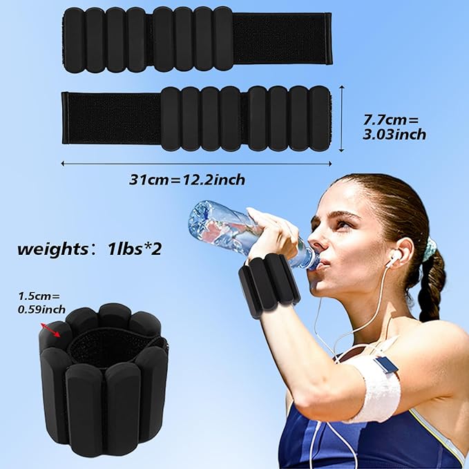 Wrist and Ankle Weights for Women & Men 2 Pack (1lb Each), Adjustable Silicone Wearable Arm & Leg Weights for Pilates, Gym, Yoga, Cardio, Strength Training