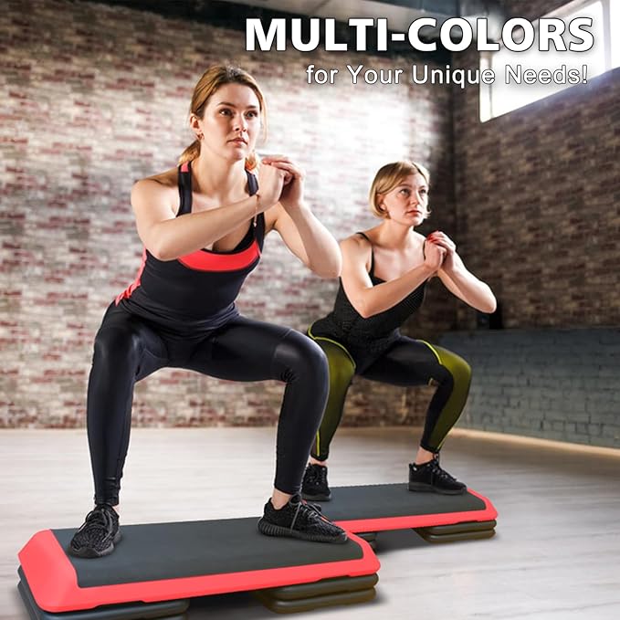 43'' Exercise Aerobic Step Platform, Adjustable Height 4-6-8in Exercise Stepper Workout with 4 Detachable Risers, Aerobics Stepper Workout Stepper for Home Gym Cardio Strength & Training