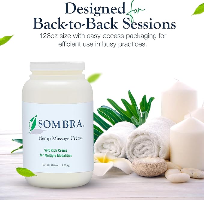 Sombra Hemp Massage Crème – Soothes Sore Muscles with Hemp Extract, Vitamin E, Pumpkin, Kukui, Sweet Almond, Jojoba, Shea Butter, Aloe Vera & Lemongrass, 128oz