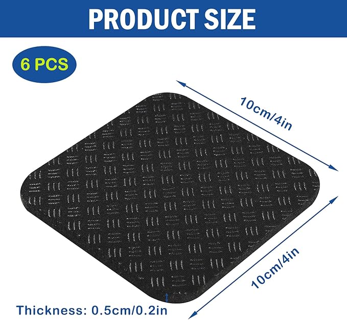 6 Pcs Walking Pad Mat, Treadmill Mat Pads, 4" x 4" x 0.2" Double-Sided Non-Slip Exercise Equipment Mat, High Density Silicone Anti Vibration Pad for Protect Floors, Noise Reduction