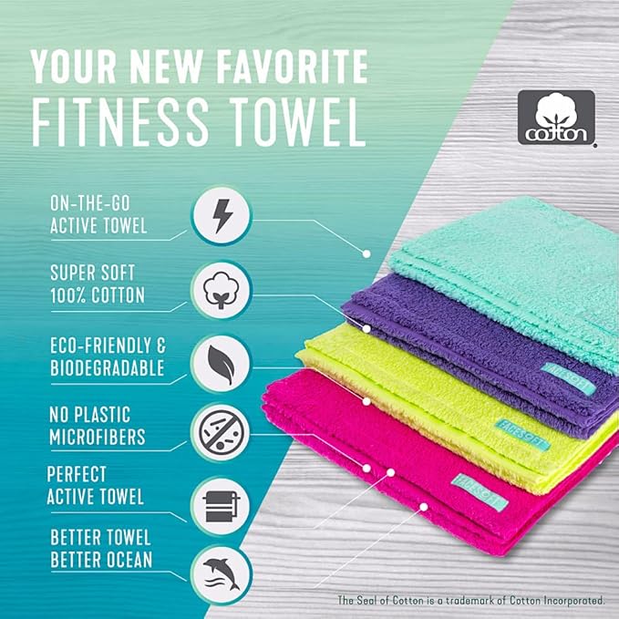 FaceSoft Eco Friendly Gym Towel for Working Out - Soft and Absorbent Cotton Exercise Towel - No Synthetic Microfibers or Plastics - Sweat Towel for Gym, Fitness, Sports, Yoga - Neon - 1 Pc