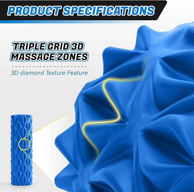 Foam Roller for Deep Tissue Massager, 15" High Density Exercise Patented Roller for Muscle Massage and Myofascial Trigger Point Release Back Roller Improves Mobility (Blue)